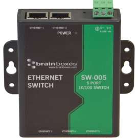 Brainboxes 5 Port Unmanaged Ethernet Switch Wall Mountable, 5 Ports, 10/100Base-TX, TAA Compliant, 2 Layer Supported