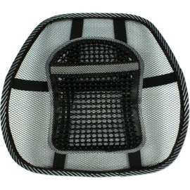 QVS Premium Ergonomic Lumbar Back Support with Large Massage Pad, Strap Mount, Black, Gray, Mesh Fabric, Steel