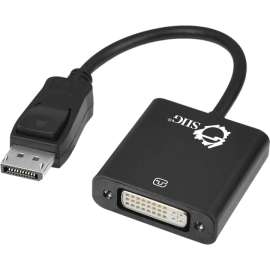 SIIG DisplayPort to DVI Adapter Converter, DisplayPort/DVI Video Cable for Video Device, Notebook, First End: 1 x 20-pin DisplayPort 1.1a Digital Audio/Video, Male, Second End: 1 x 24-pin DVI-D Digital Video