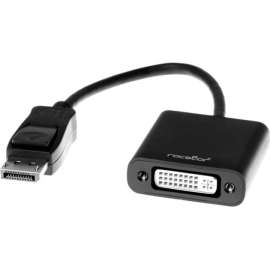 Rocstor DisplayPort to DVI Adapter, 7.90" DisplayPort/DVI Video Cable for Audio/Video Device, First End: 1 x 20-pin DisplayPort 1.1a Digital Audio/Video, Male, Second End: 1 x 29-pin DVI-D Digital Video