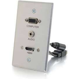 C2G HDMI & VGA 3.5mm Pass Through Wall Plate, Single Gang, 1-gang, Aluminum, Aluminum