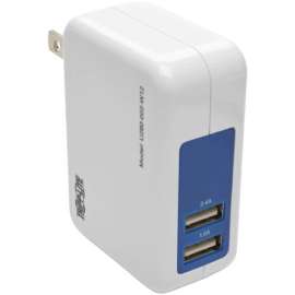 Tripp Lite Dual Port Travel USB Wall Charger Direct Plug-In 5V / 3.4A /17W, 5 V DC Output Voltage, 2.40 A Output Current