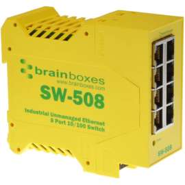 Brainboxes Industrial Ethernet 8 Port Switch DIN Rail Mountable, 8 Ports, Ethernet, 10/100Base-TX, TAA Compliant