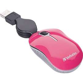 Verbatim Mini Travel Optical Mouse, Commuter Series, Pink, Optical, Cable, Pink