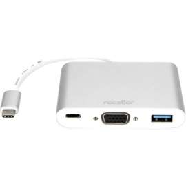Rocstor Premium USB-C to VGA Multiport Adapter - USB-C to VGA/USB-C (3.1)/USB 3.0 for Audio/Video Device, Notebook, Monitor, Projector, MacBook, MacBook Pro, Chromebook, iMac, Mac mini - 8" - 1 x USB-C Male to 1 x VGA Female Digital Audio/Video - 1