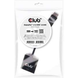 Club 3D DisplayPort 1.2 to HDMI 2.0 UHD Active Adapter, DisplayPort/HDMI A/V Cable for Audio/Video Device, Gaming Computer, Notebook, Monitor, Projector, TV, First End: 1 x DisplayPort 1.2 Digital Audio/Video, Male, Second End: 1 x HDMI 1.2 Digital Audio/