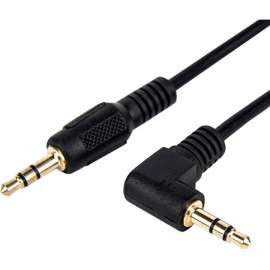 Rocstor Premium Slim 3.5mm to Right Angle Stereo Audio Cable 1 ft, M/M, Mini-phone Male Stereo Audio, Mini-phone Male Stereo Audio Male to Right Angle Male- .3m, Black