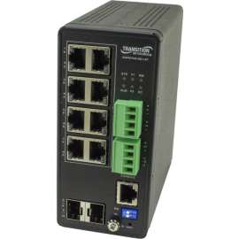 Transition Networks Managed Hardened Gigabit Ethernet PoE++ Switch, 8 Ports, Manageable, TAA Compliant, 4 Layer Supported