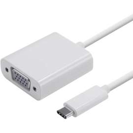 4XEM 10" USB-C to VGA Adaptor-White, USB/VGA for Video Device, Projector, Monitor, HDTV, 10", 1 x Type C Male USB, 1 x HD-15 Female VGA