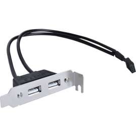 SIIG 2-Port USB 2.0 Low Profile Extension Bracket, 10.60" USB Data Transfer Cable for Motherboard, Desktop Computer, First End: 1 x 9-pin USB 2.0 Header, Male, Second End: 2 x 4-pin USB 2.0 Type A