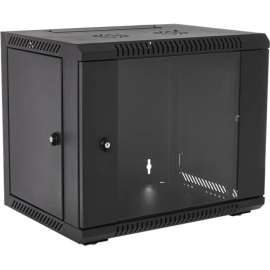 V7 9U Rack Wall Mount Glass Door Enclosure, For LAN Switch, Patch Panel, 9U Rack Height x 19" Rack Width x 15.35" Rack Depth, Wall Mountable, Black