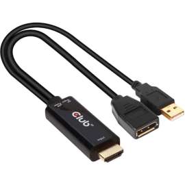 Club 3D HDMI to DisplayPort 4K60Hz M/F Active Adapter, 9.84" DisplayPort/HDMI/USB A/V Cable for Audio/Video Device, Xbox, PlayStation 4, Blu-ray Player, Monitor, Tablet PC, First End: 1 x HDMI 2.0 Digital Audio/Video, Male, 1 x Powered USB Type A, Male
