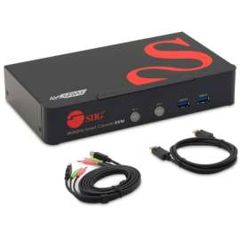 SIIG 2 Port 4K 60Hz DisplayPort 1.2 KVM Switch with USB 3.0 and Multi-Media ports, 4K 60Hz Single Display, UHD DP 1.2 USB KVM Switch with USB 3.0 Hub & Audio, 2 Port DisplayPort KVM Switch with Audio/ Hotkey / Manual Switching, 3840 x 2160 60Hz