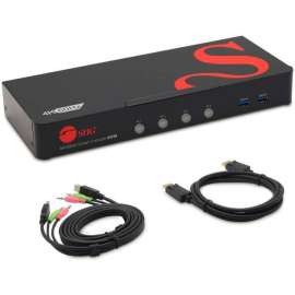 SIIG 4 Port 4K 60HZ DisplayPort 1.2 KVM Switch with USB 3.0 and Multi-Media ports, 4K 60Hz Single Display, UHD DP 1.2 USB KVM Switch with USB 3.0 Hub & Audio, 4 Port DisplayPort KVM Switch with Audio/ Hotkey / Manual Switching, 3840 x 2160 60Hz