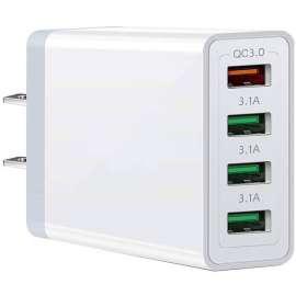 4XEM UC04 4-Port USB Charger Adapter, 1 Pack, 18 W, 120 V AC, 230 V AC Input, 3.6 V DC/3.10 A, 5 V DC, 6.5 V DC, 9 V DC, 12 V DC Output