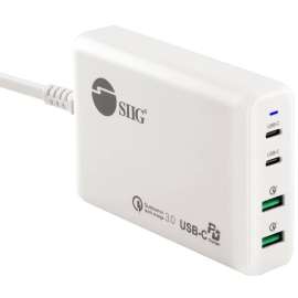 SIIG 100W Dual USB-C PD 3.0 PPS & QC 3.0 Combo Power Charger - White - Powerfull 4-Port high-power charger with two USB-C PD 3.0 PPS and two USB-A QC 3.0 fast charging port - 2A2C combo charging - support dynamic adjustment of non-standard voltages