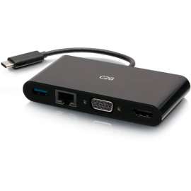 C2G USB C to HDMI, VGA, USB A & RJ45 Adapter, 4K 30Hz, Black, for Notebook/Tablet PC, USB 3.1 Type C