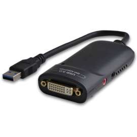 4XEM USB 3.0 to DVI Display Adapter, 1 x Type A USB 3.0 Powered USB Male, 1 x 29-pin DVI-I Video Female, 1 x Mini-phone Audio In Female, 1 x Mini-phone Audio Out Female, 2048 x 1152 Supported, Black