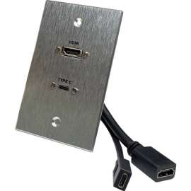 Comprehensive Cable Comprehensive HDMI and USB-C 3.0 Pass-Through Single Gang Aluminum Wall Plate with Pigtail - 2 x Total Number of Socket(s) - 1-gang - Brushed Anodized Aluminum - Aluminum, Polyvinyl Chloride (PVC) - 1 x HDMI Port(s)