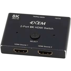 4XEM 8K 2-Port HDMI Switch, 1 Pack, 3 x HDMI 2.1 Digital Audio/Video, Female, 1 x Micro USB
