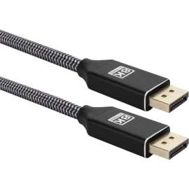 QVS 15ft DisplayPort 1.4 UltraHD 8K Nylon-Braided Premium Cable, 15 ft DisplayPort A/V Cable for Computer, Projector, Monitor, Audio/Video Device, First End: 1x DisplayPort 1.4 Digital Audio/Video, Male, Second End: 1x DisplayPort 1.4 Digital Audio/Video