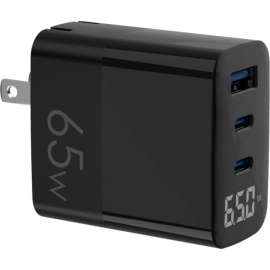 4XEM 4XEM's 65W GaN Wall Charger Triple Output with Display, Black, 1 Pack, 65 W, 120 V AC, 230 V AC Input