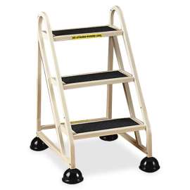 Stop-Step Ladder, 32.75" Working Height, 300 lbs Capacity, 3 Step, Beige