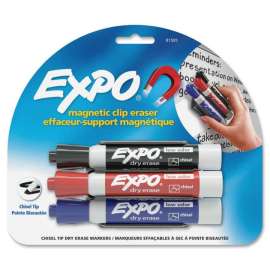 Magnetic Clip Eraser, Broad Chisel Tip, Assorted Colors, 3/Set