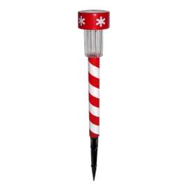 Alpine LED Cool White 14 in. Solar Powered Lighted Candy Cane Stake Pathway Decor