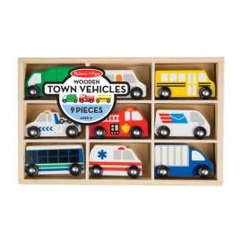 Melissa & Doug Wooden Town Vehicles Set Wood Assorted 9 pc