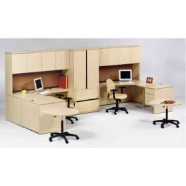 Lacasse Concept 400E Double Pedestal Bow Front Desk, Black Handle, Tuscany Walnut, 29"H x 72"W x 42"D, 1 Each