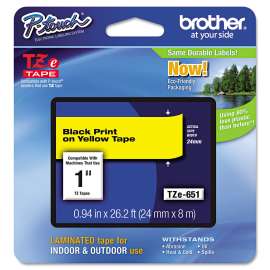 TZe Standard Adhesive Laminated Labeling Tape, 0.94" x 26.2 ft, Black on Yellow