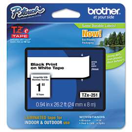 TZe Standard Adhesive Laminated Labeling Tape, 0.94" x 26.2 ft, Black on White