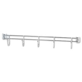 Hook Bars For Wire Shelving, Five Hooks, 24" Deep, Silver, 2 Bars/Pack