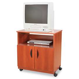 Mobile Machine Stand, Open Compartment, Engineered Wood, 3 Shelves, 200 lb Capacity, 28" x 19.75" x 30.5", Cherry