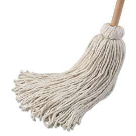 Handle/Deck Mops, 32 oz White Cotton Head, 54" Oak Wood Handle, 6/Pack