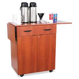 Hospitality Cart w/Drop Leaves, Wood, 3 Shelf, 1 Drawer, 32.5 to 56.25 x 20.5 x 38.75, Cherry, Ships in 1-3 Business Days