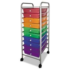 Portable Drawer Organizer, Metal, 1 Shelf, 10 Drawers, 13" x 15.38" x 37.75", Matte Gray/Assorted