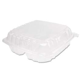 ClearSeal Hinged-Lid Plastic Containers, 3-Compartment, 9.4 x 8.9 x 3, Plastic, 100/Bag, 2 Bags/Carton