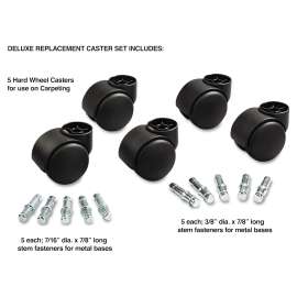 Deluxe Futura Casters, Flush Mount, Grip Ring Type B and Type K Stems, 2.19" Hard Nylon Wheel, Matte Black, 5/Set