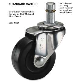 Standard Casters, Grip Ring Type K Stem, 2" Soft Rubber Wheel, Black/Zinc, 4/Set