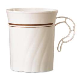 Masterpiece Plastic Mugs, 8 Oz, Ivory With Gold Print, 8/pack, 24 Pack/carton