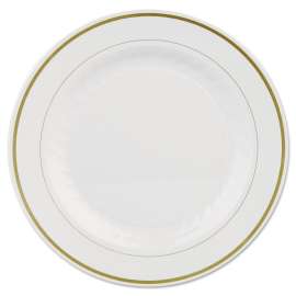 Masterpiece Plastic Plates, 10.25"dia, Ivory/gold, 10/pack, 12 Packs/carton