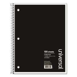Wirebound Notebook, 1 Subject, Medium/College Rule, Black Cover, 11 x 8.5, 100 Sheets