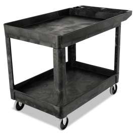 Heavy-Duty Utility Cart with Lipped Shelves, Plastic, 2 Shelves, 500 lb Capacity, 25.78" x 45.25" x 33.25", Black