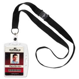 ID/Security Card Holder Set, Vertical/Horizontal, Lanyard, Clear, 10/Pack