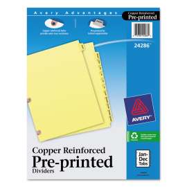 Preprinted Laminated Tab Dividers with Copper Reinforced Holes, 12-Tab, Jan. to Dec., 11 x 8.5, Buff, 1 Set