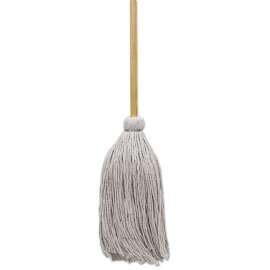 Cotton Deck Mop, 20 oz White Cotton Head, 50" Wood Handle, 12/Carton