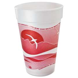 Horizon Hot/Cold Foam Drinking Cups, 16 oz, Printed, Cranberry/White, 25/Bag, 40 Bags/Carton