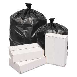 Waste Can Liners, 60 gal, 1.6 mil, 38" x 58", Black, 10 Bags/Roll, 10 Rolls/Carton